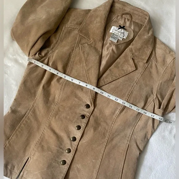 Live a Little Tan Suede Leather Blazer Tailored Fit - Picture 8 of 10